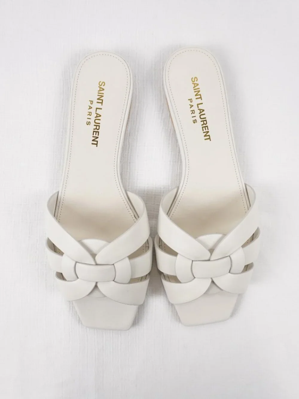 Saint Laurent Tribute Mule Slide-On Sandals In White Leather - Size US 6 (New) - Picture 10 of 14